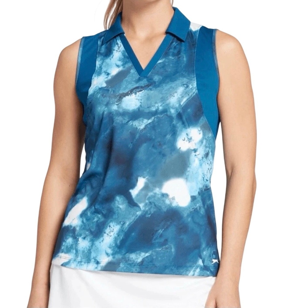 Slazenger Golf Women's Tech Pin Tuck Sleeveless Polo in Blue Marble, Medium